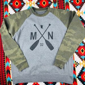 MN Paddle Co “MN” Crossed Paddles Camo Sleeve Crewneck Sweatshirt (XL)